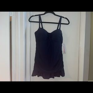 Firpearl One Piece Swimsuit Ruffle Hem Swimdress Ruched Skirted Bathing Suit